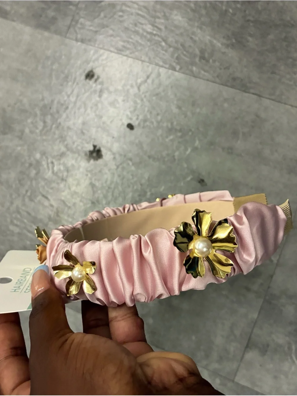 Pink Satin Floral Pearl Headband - Unbranded